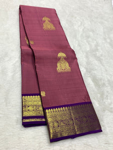 Classic Dusky Plum & Violet 2gm Zari Kanchipuram Handloom Silk Saree SS25821