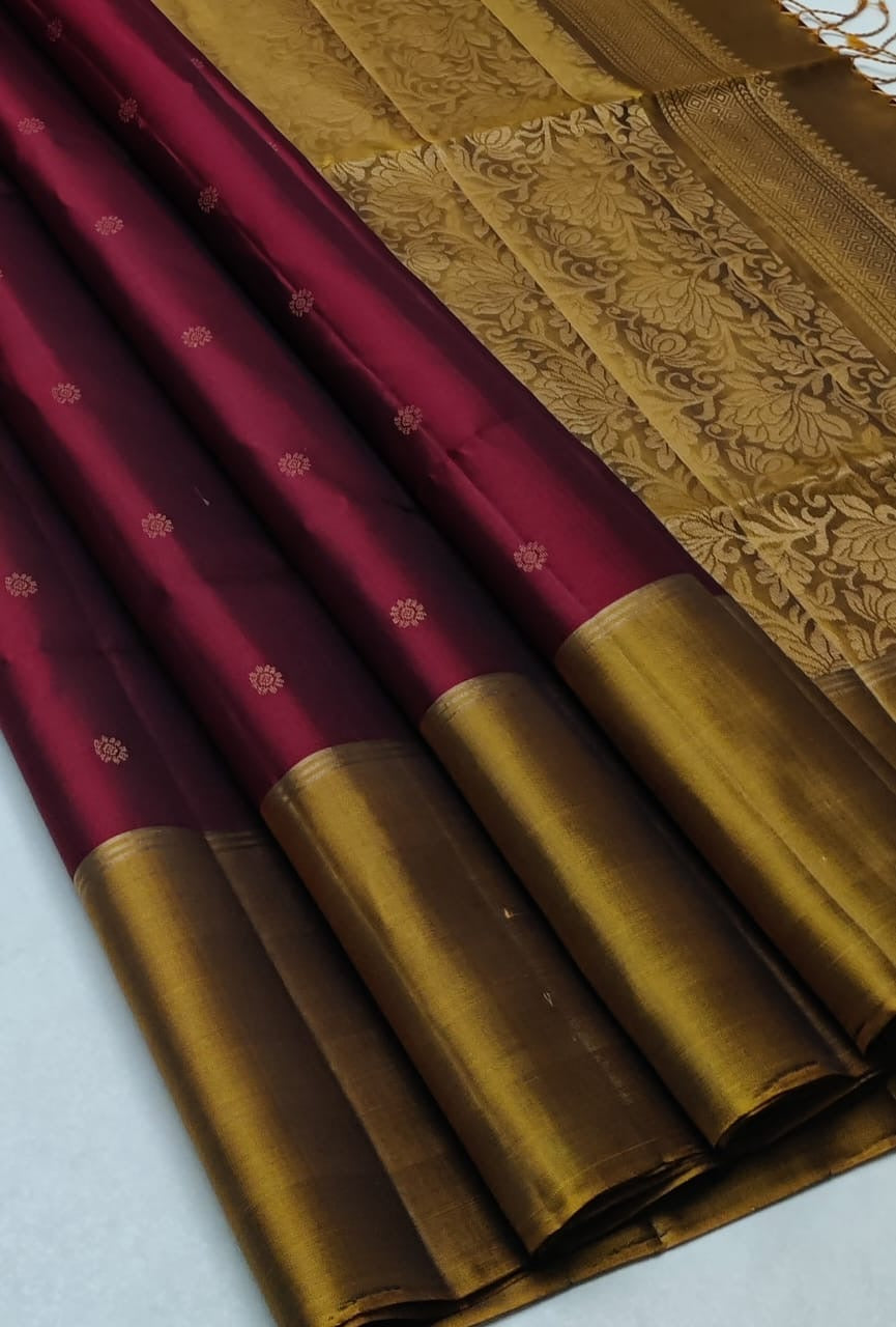 Classic Maroon & Shimmer Mustard Elegance Handloom Soft Silk Saree SS23958