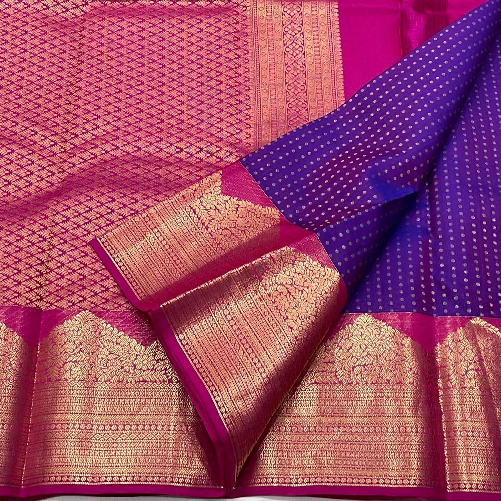 Classic Violet & Deep Pink Elegance Kanchipuram Handloom Silk Saree SS24715