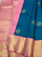 Load image into Gallery viewer, Classic Teal Blue &amp; Rose 2gm Zari Elegance Kanchipuram Handloom Silk Saree SS28646
