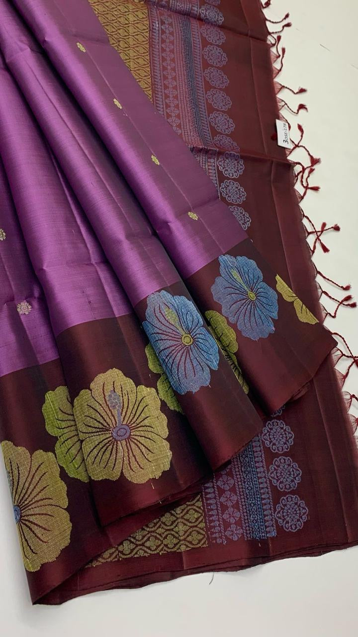 Classic Lavender & Brown Elegance Handloom Soft Silk Saree SS24553