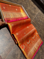 Load image into Gallery viewer, Classic Fiery Orange Gold Bridal Elegance Tissue Kanchipuram Handloom Silk Saree SS27985
