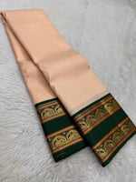 Load image into Gallery viewer, Pastel Peach &amp; Timber Green 2gm Zari Elegance Kanjivaram Handloom Silk Saree SS22937
