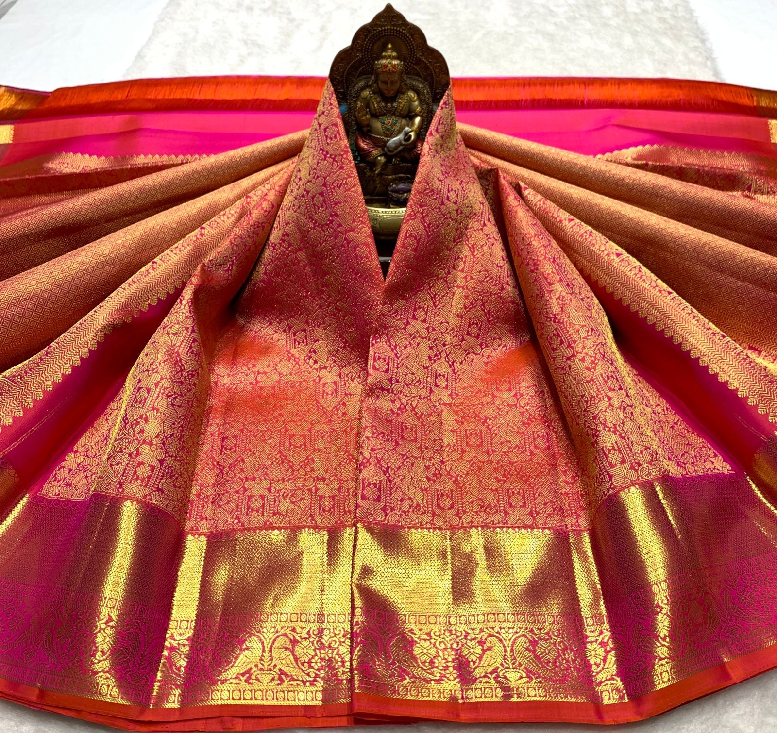 Classic Pinkish Orange 2gm Zari Bridal Elegance Kanchipuram Handloom Silk Saree SS25267