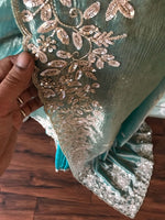 Load image into Gallery viewer, Classic Tinted Blue Handwork Elegance Crushed Tissue Silk Saree SS25698
