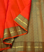 Load image into Gallery viewer, Classic Fiery Orange &amp; Brownish Green 1gm Zari Elegance Kanchipuram Handloom Silk Saree SS24735
