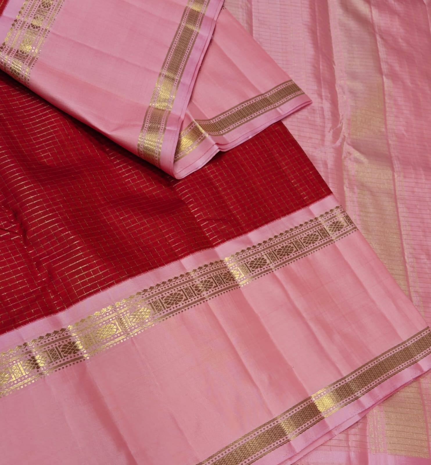Classic Orange & Baby Pink 2gm Zari Korvai Kanchipuram Handloom Silk Saree SS26645
