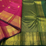 Load image into Gallery viewer, Classic Dark Pink &amp; Green 2gm Zari Vaira Oosi Kattam Kanchipuram Handloom Silk Saree SS26060
