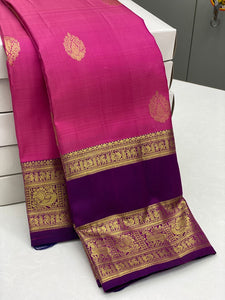 Classic Barbie Pink & Wine Red 2gm Zari Elegance Kanchipuram Silk Saree SS23858