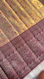 Load image into Gallery viewer, Classic Golden Cream &amp; Plum Bridal Elegance Kanchipuram Handloom Silk Saree SS28014
