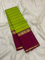 Load image into Gallery viewer, Classic Lime Green Thread Stripes Korvai 1gm Zari Ganga Jamuna Elegance Kanchipuram Handloom Silk Saree SS28572
