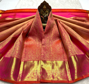 Classic Ruby Pink 2gm Zari Bridal Elegance Kanchipuram Handloom Silk Saree SS24789