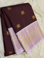 Load image into Gallery viewer, Classic Chocolate Brown &amp; Pastel Lavender 2gm Zari Elegance Kanchipuram Handloom Silk Saree SS28268
