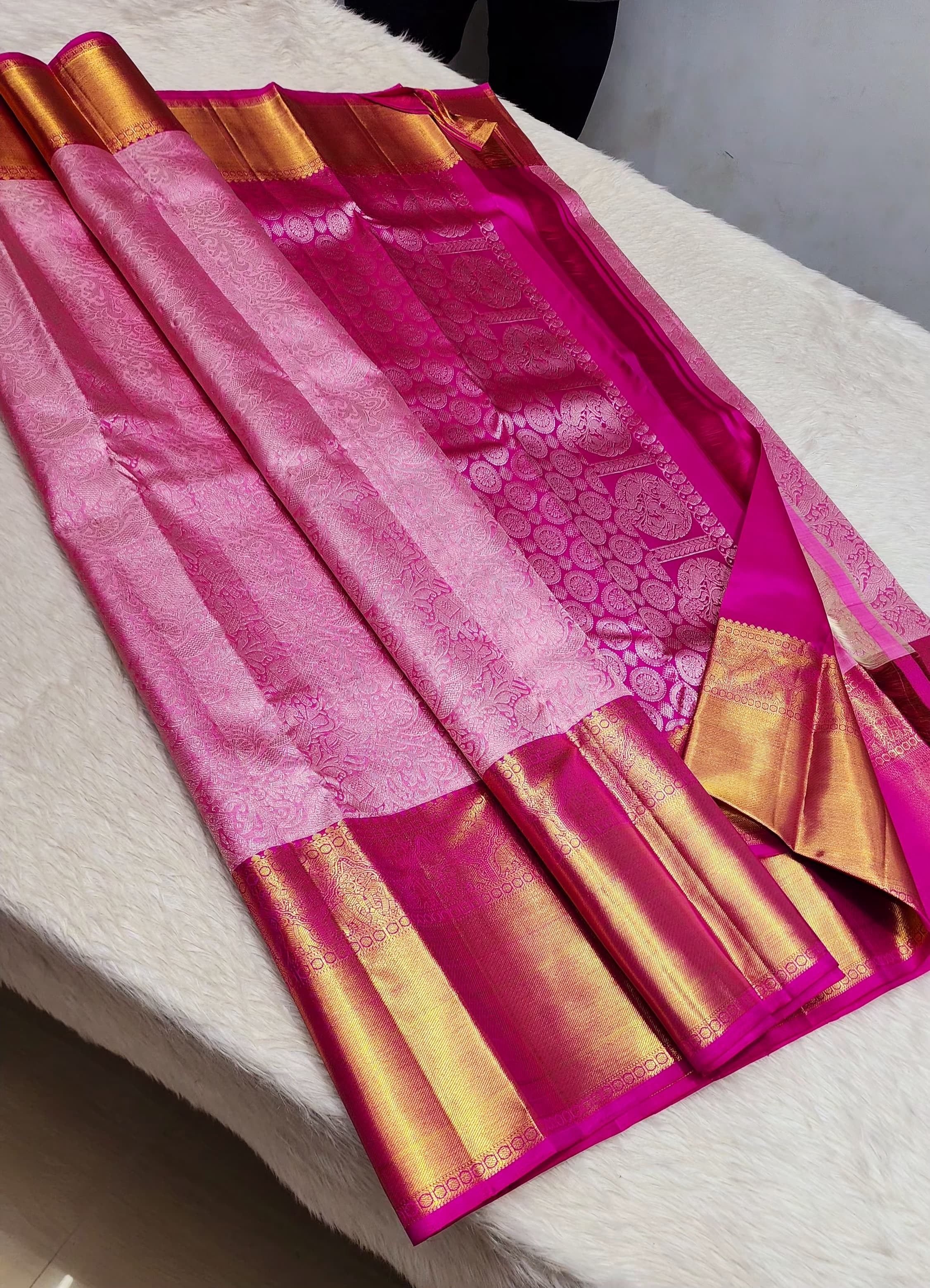 Classic Pink Palette 2gm Zari Brocade Tissue Bridal Elegance Kanchipuram Handloom Silk Saree SS25210