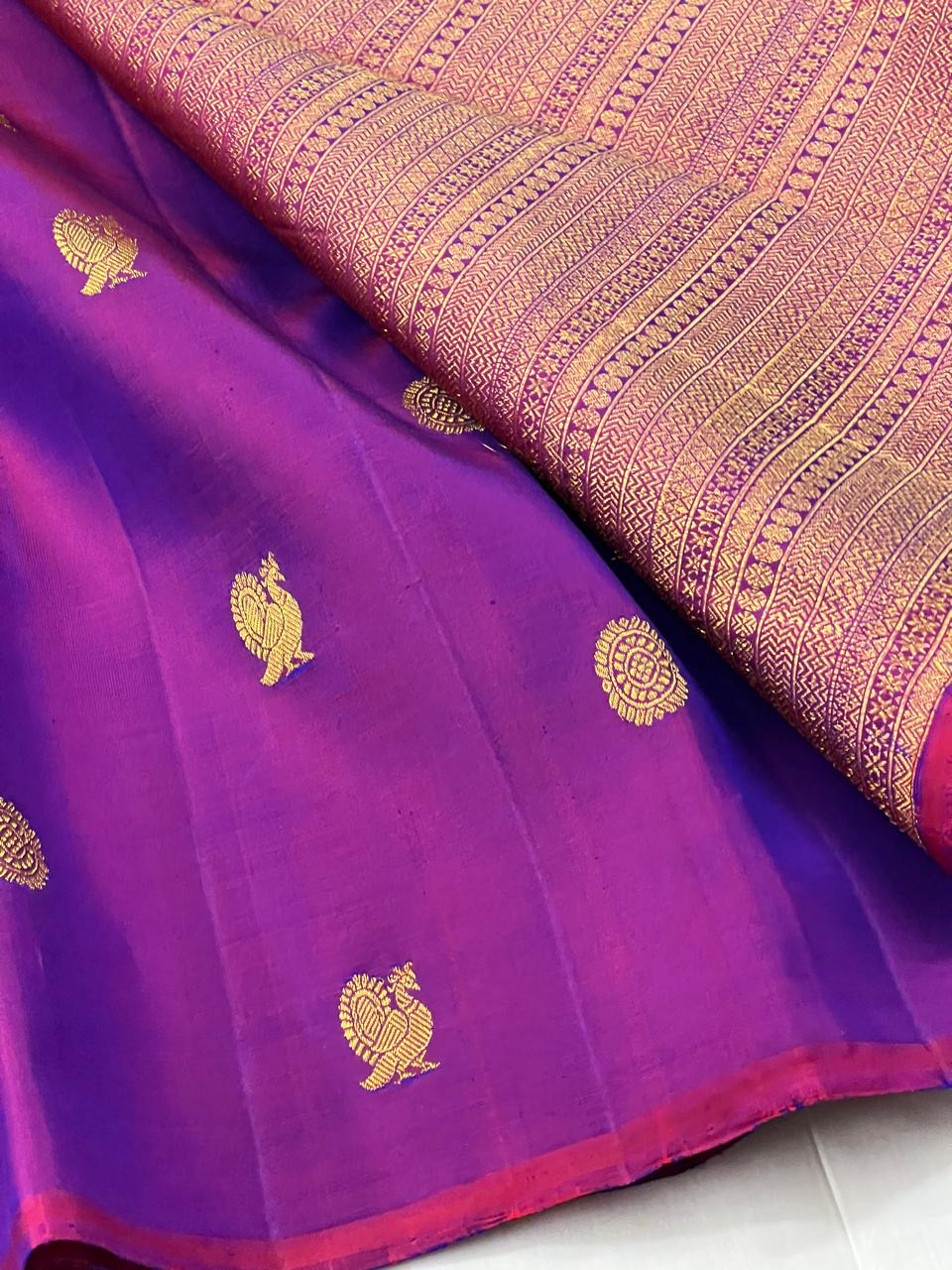 Classic Purple Pink 2gm Zari Elegance Kanchipuram Handloom Silk Saree SS25346