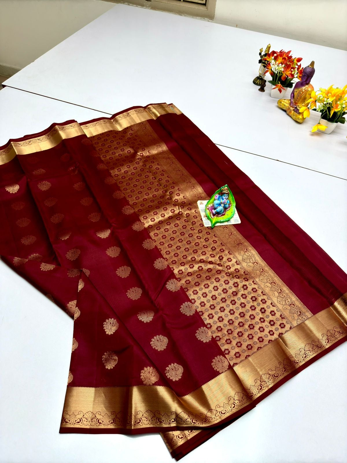 Classic Brick Red Elegance Kanchipuram Handloom Silk Saree SS23745