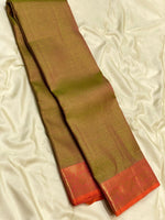 Load image into Gallery viewer, Dual Brownish Green &amp; Orange 2gm Zari Vaira Oosi Elegance Kanchipuram Handloom Silk Saree SS25380
