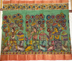 Load image into Gallery viewer, Classic Pen Kalamkari Floral Green Orange Elegance Banglore Silk Saree SS27823
