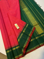 Load image into Gallery viewer, Tomato Red &amp; Dark Green 2gm Zari Elegance Kanchipuram Handloom Silk Saree SS24663
