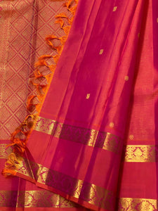 Classic Rose Pink 2gm Zari Vaira Oosi Kanchipuram Handloom Silk Saree SS26514