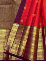 Load image into Gallery viewer, Classic Fiery Red &amp; Plum 2gm Zari Vaira Oosi Checks Elegance Kanchipuram Handloom Silk Saree SS28078
