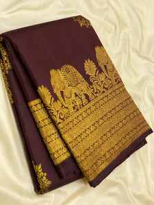 Classic Coffee Brown 2gm Zari Bridal Elegance Kanchipuram Handloom Silk Saree SS24521