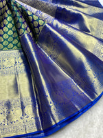 Load image into Gallery viewer, Classic Green &amp; Royal Blue 2gm Zari Bridal Elegance Kanchipuram Handloom Silk Saree SS25268
