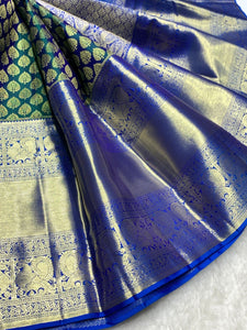 Classic Green & Royal Blue 2gm Zari Bridal Elegance Kanchipuram Handloom Silk Saree SS25268