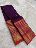 Load image into Gallery viewer, Classic Plum &amp; Orange Bridal Elegance Kanchipuram Handloom Silk Saree SS27254
