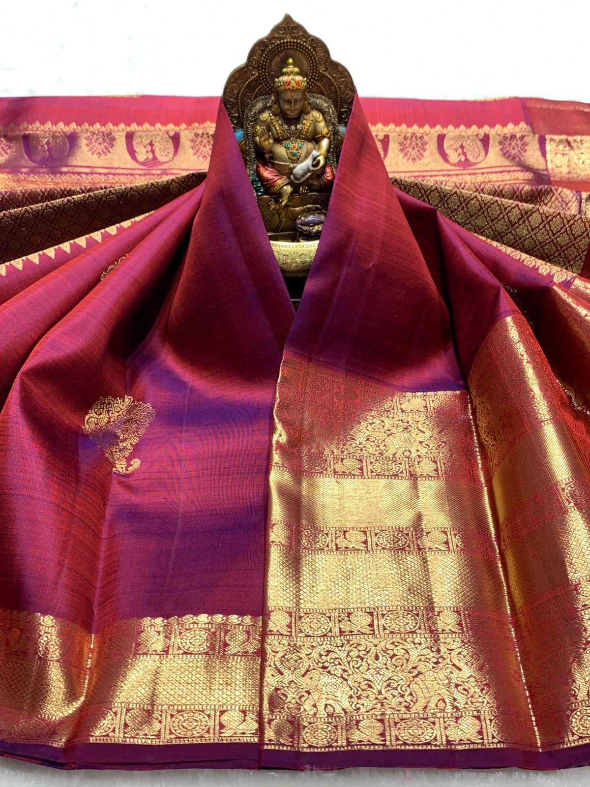 Classic Wine Pink & Onion Pink 2gm Zari Bridal Elegance Kanchipuram Handloom Silk Saree SS25445
