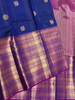 Load image into Gallery viewer, Classic Royal Blue &amp; Lilac 2gm Zari Vaira Oosi Checks Elegance Kanchipuram Handloom Silk Saree SS28082
