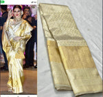Load image into Gallery viewer, Rekha Inspired Classic Butter Cream &amp; Shimmer Gold 2gm Zari Kanchipuram Handloom Silk Saree SS25732
