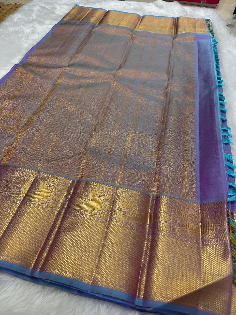 Classic Lavender Double Shaded 2gm Zari Bridal Elegance Kanchipuram Handloom Silk Saree SS23652