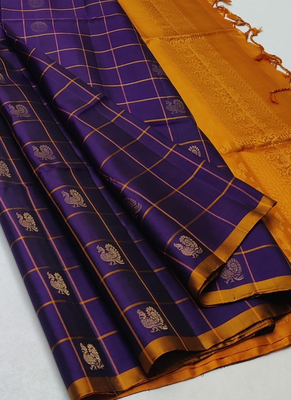 Classic Violet & Mustard Elegance Handloom Soft Silk Saree SS23963