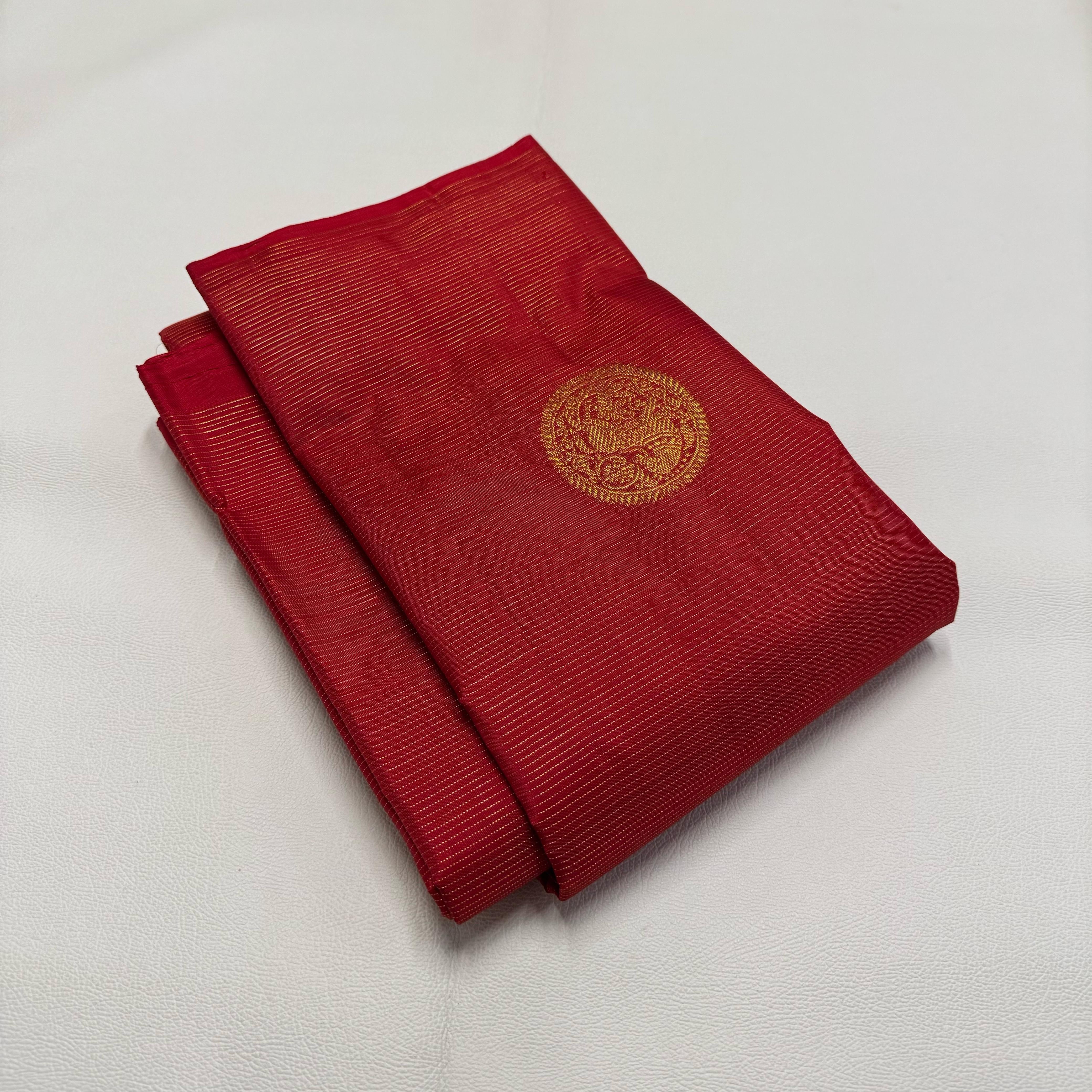 Classic Crimson Red 1gm Zari Vaira Oosi Checks Elegance Kanchipuram Handloom Silk Saree SS24470