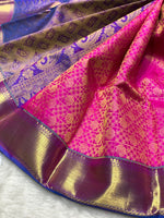 Load image into Gallery viewer, Classic Fuchsia Pink &amp; Dark Royal Blue 2gm Zari Bridal Elegance Kanchipuram Handloom Silk Saree SS27884
