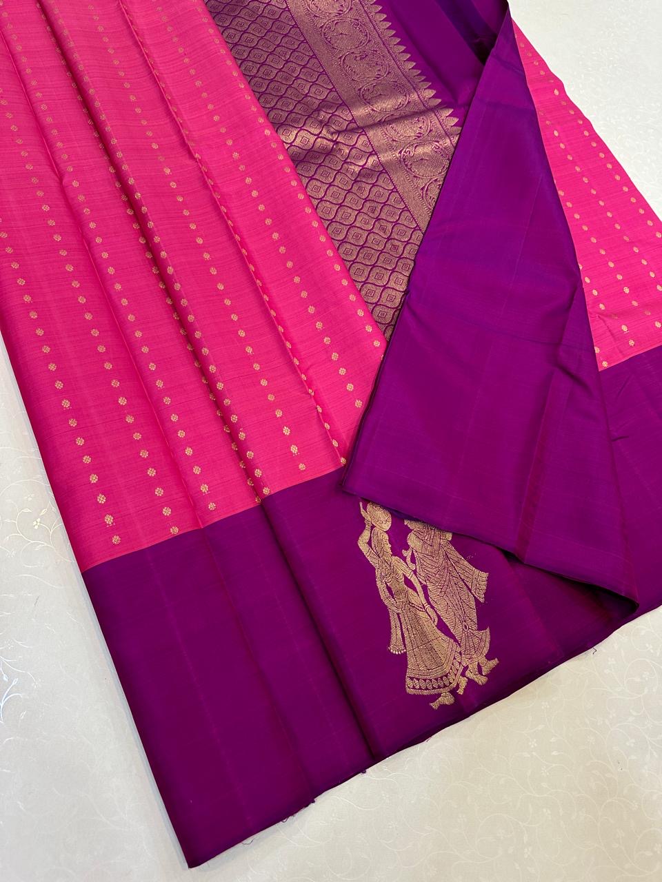 Dark Pink & Purple Elegance Kanchipuram Handloom Silk Saree SS25341