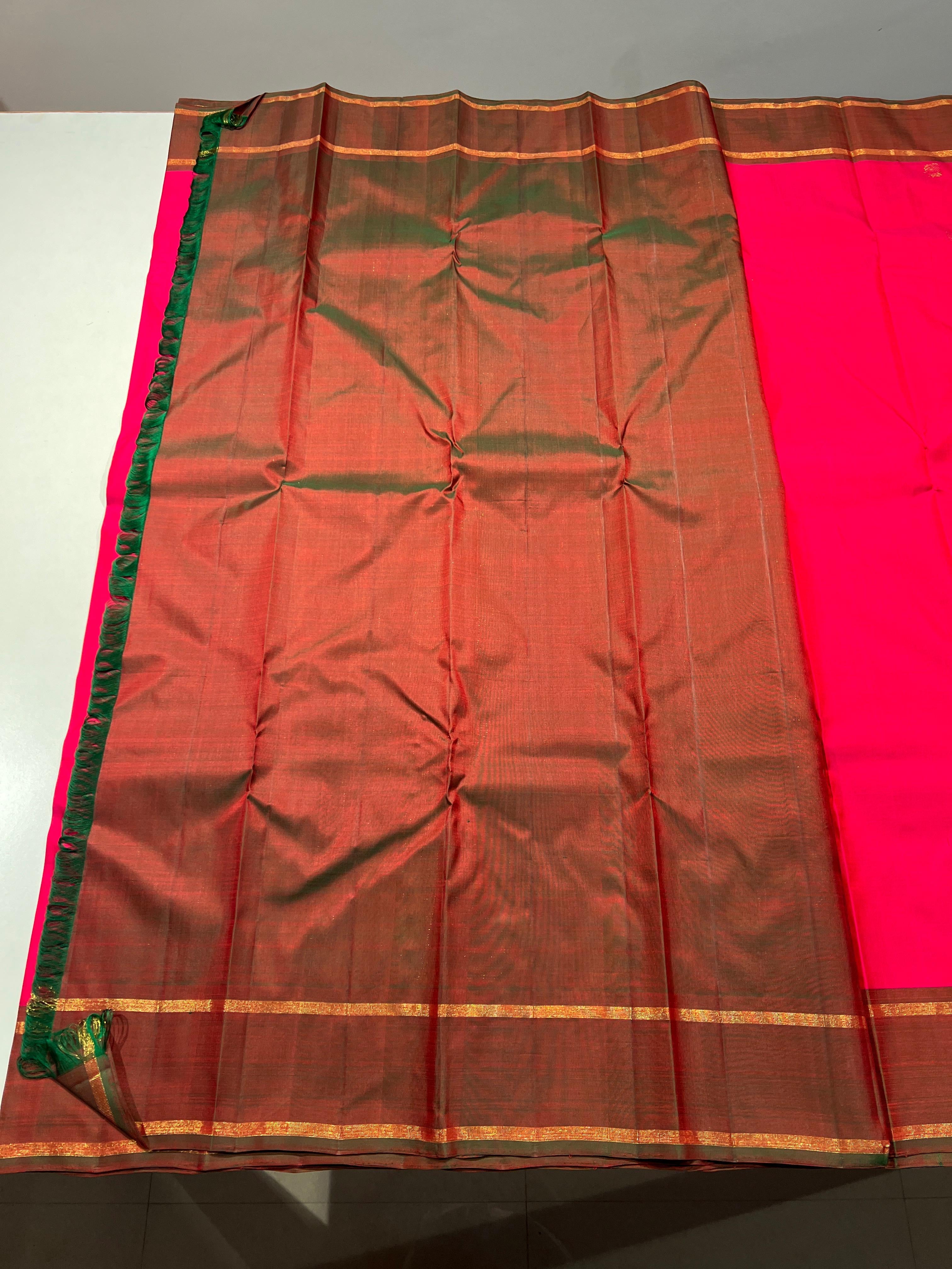 Classic Pink & Green 3gm Zari Elegance Kanchipuram Handloom Silk Saree SS24025