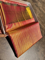 Load image into Gallery viewer, Classic Peach &amp; Green Elegance Kanchipuram Tissue Handloom Silk Saree SS24514
