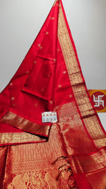 Load image into Gallery viewer, Classic Fiery Red Gold &amp; Silver Zari Double Warp Handloom Soft Silk Saree SS27851
