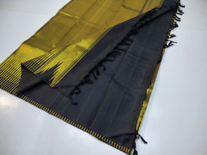 Classic Gold & Charcoal Black Elegance Kanchipuram Handloom Silk Saree SS24829