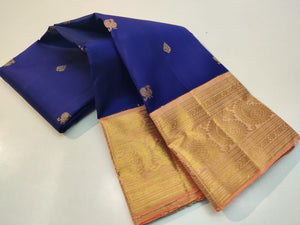 Steel Blue & Pale Beige Elegance Kanchipuram Handloom Silk Saree SS20618