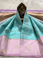 Load image into Gallery viewer, Classic Sky Blue &amp; Lilac Pink 2gm Zari Kanchipuram Handloom Silk Saree SS25929
