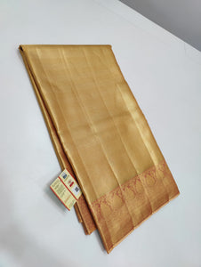 Classic Golden Cream & Tinted Peach Bridal Elegance Kanchipuram Handloom Silk Saree SS23899