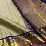 Load image into Gallery viewer, Classic Antique Sand Beige &amp; Royal Blue 1gm Zari Bridal Elegance Kanchipuram Handloom Silk Saree SS23793
