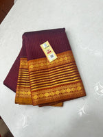 Load image into Gallery viewer, Classic Plum &amp; Mustard Orange 2gm Zari Kanchipuram Handloom Silk Saree SS26454
