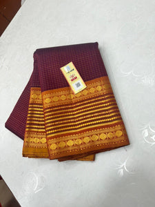 Classic Plum & Mustard Orange 2gm Zari Kanchipuram Handloom Silk Saree SS26454