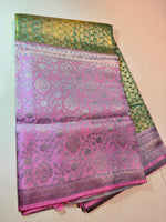 Load image into Gallery viewer, Classic Light Green &amp; Pink 4D Handmade Brocade Meenakari Designed Bridal Elegance Kanchipuram Handloom Silk Saree SS25408
