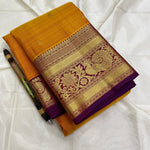 Load image into Gallery viewer, Classic Golden Yellow &amp; Plum Elegance Kanchipuram Handloom Silk Saree SS27843
