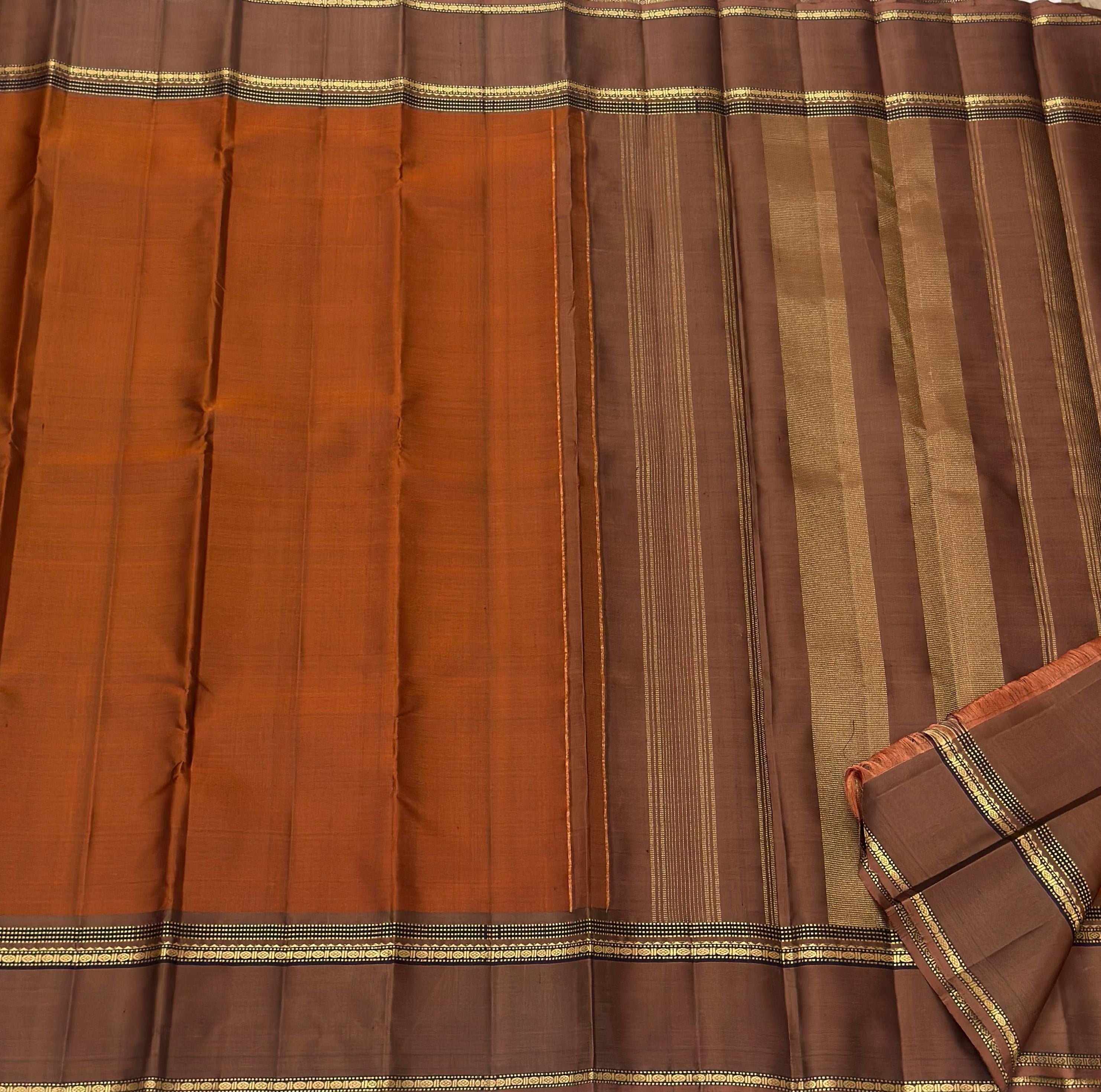 Classic Brown & Cocoa 1gm Zari Elegance Kanchipuram Handloom Silk Saree SS24761